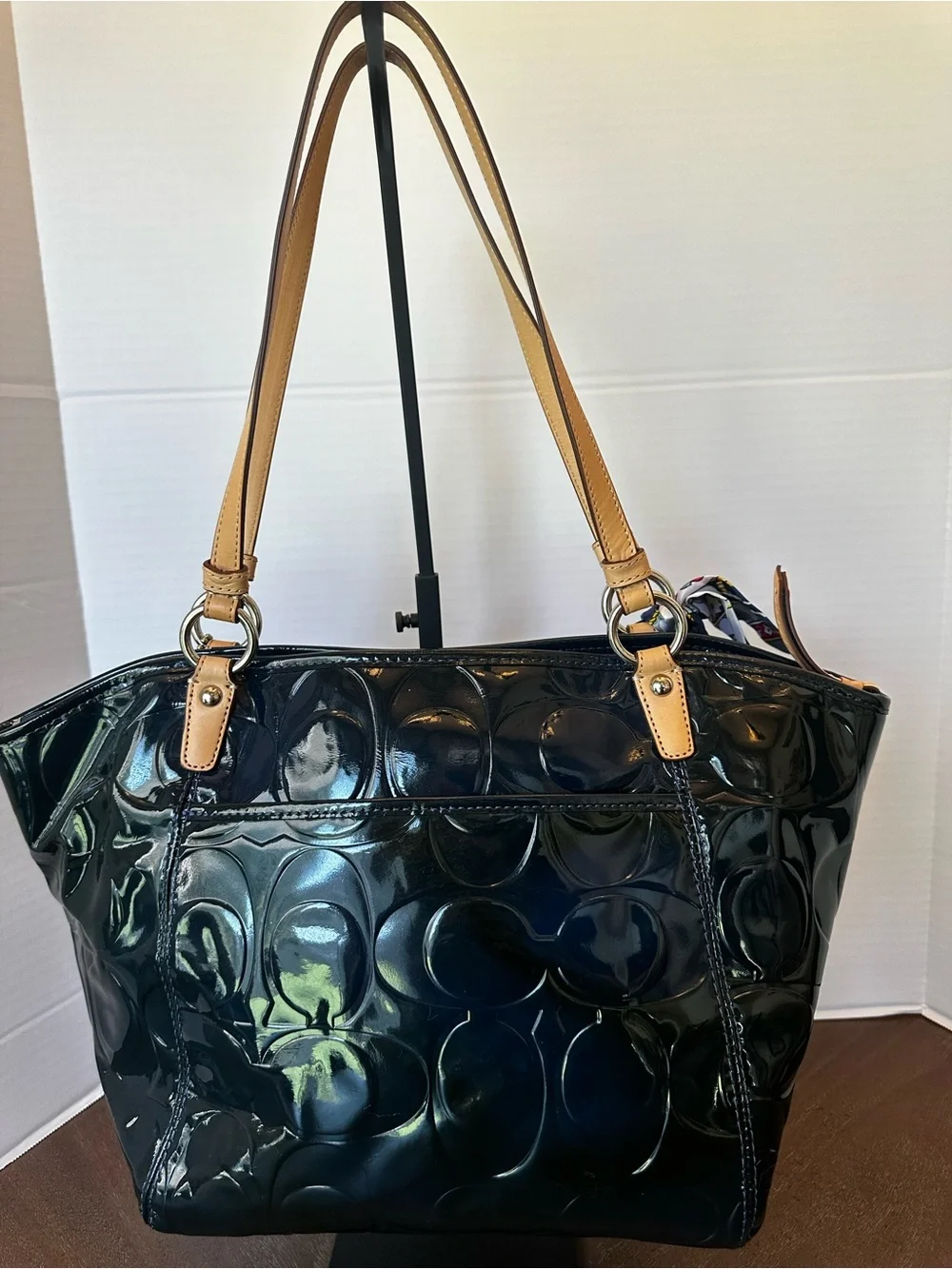 COACH Leah Rich Navy Patent Leather Tote w/ Hang Tag